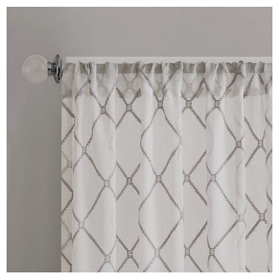 Gray Sheer Embroidered Diamond Rod Pocket Curtain Panel