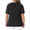Women's Plus Size Summer V Neck Short Sleeve Elegant Lace Ribbed Knit Tunic Blouse - Agnes Orinda - 4 of 4