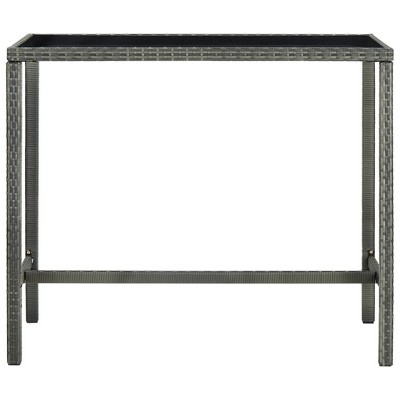 vidaXL Bar Table Brown PE Rattan, Tempered Glass, Powder-Coated Steel