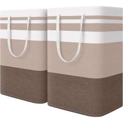 2 Pack Large Laundry Baskets, Waterproof, Freestanding Laundry Hampers, Collapsible Clothes Hamper with Reinforced Handles in College Dorm