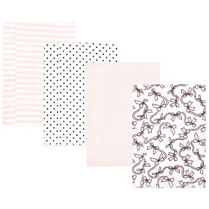 Hudson Baby Infant Girl Cotton Flannel Burp Cloths, Pink Bows 4 Pack, One Size - 1 of 4
