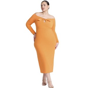 ELOQUII Women's Plus Size Midi Dress With Tie - 1 of 3