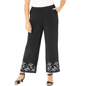 Catherines Women's Plus Size Anywear Embroidered Ankle Pant - 1 of 4
