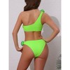 INSPIRE CHIC Women's 3D Rose Floral One Shoulder Ribbed Bikini Sets, Triangle Bottoms Swimwear Bathing Suits 1 Set - 3 of 4