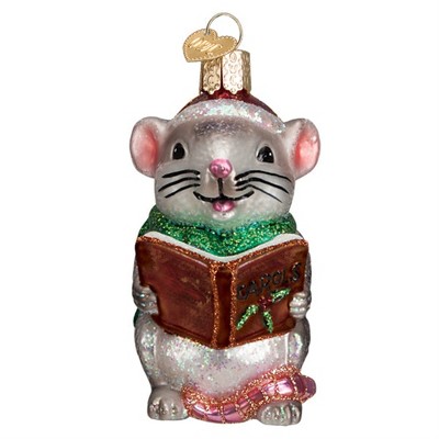 Old World Christmas Glass Blown Ornament for Christmas Tree, Grey Caroling Mouse