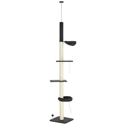 Pawhut Floor To Ceiling Cat Tree 5 tier Cat Climbing Tower 95 106 Height With Bed Hammock Scratching Post For Indoor Cats Black And Cream Target