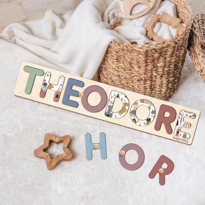 Huxxion Personalized Wooden Name Puzzle with Unique Themed Designs, Montessori Toddler Puzzle for 1-3 Year Olds