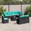 vidaXL 9 Piece Garden Sofa Set with Cushions Black Poly Rattan - Black and Blue With Table - 2 of 4
