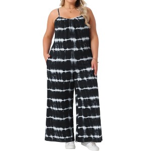 Agnes Orinda Women's Plus Size Tie-Dye Adjustable Strap Sleeveless Stretchy Wide Leg Summer Casual Jumpsuit - 1 of 4