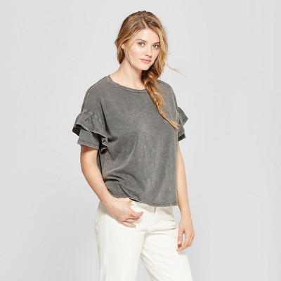 grey ruffle shirt