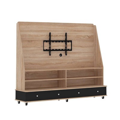 FUFU&GAGA 100LBS TV Stand with Wheels,Rolling Entertainment Center,Mobile Media Console with Shelves & Drawers