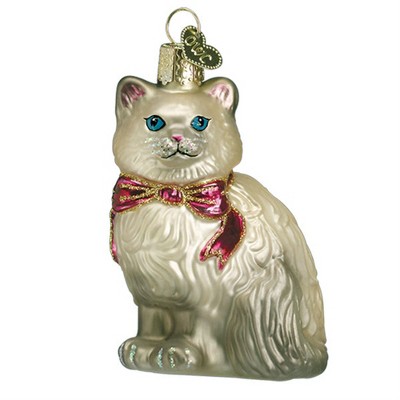 Old World Christmas Hanging Glass Tree Ornament, Grey Himalayan Kitty