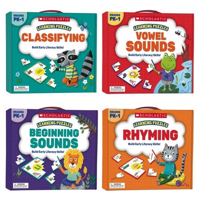 Scholastic Beginning To Read Puzzle Set - Vowels, Rhyming, Classifying and Sounds - Set of 4