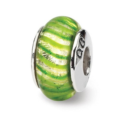 Black Bow Jewelry Green Striped Glass Sterling Silver Bead Charm