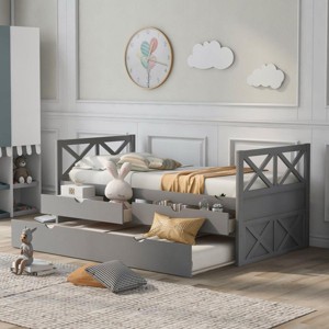 Streamdale Multi-Functional Daybed with Drawers and Trundle, Gray - 1 of 4