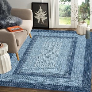Acekool 9x12 Washable Area Rug, Modern Printed Braided Look, Non-Slip, Stain Resistant Large Brown Carpet for Bedroom, Living Room, Dining Room - 1 of 4