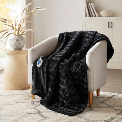 Oversized Black Faux Fur Electric Heated Throw Blanket