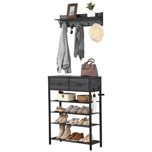 4-Tier Shoe Rack with 2 Drawers, Metal Shoe, Storage and Hooks, For Home Entry Way, Black & Gray - 1 of 4