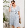 Plus Size Women's Pleated Midi Dress with Belt Flowy Casual Elegant Knee Length Dress for Work Summer - 4 of 4