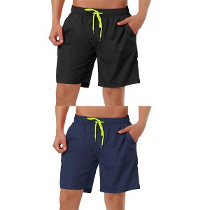 Lars Amadeus Men's Solid Color Drawstring Surfing Mesh Lining Swimwear Beach Board Shorts 2 Packs - 1 of 4