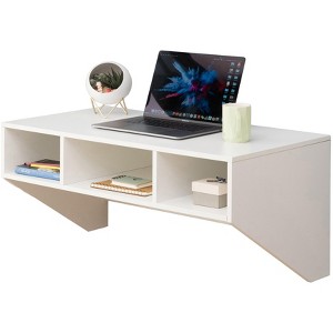 Basicwise Wall Mounted Office Computer Desk and Floating Hutch Cabinet - 1 of 4