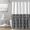 LunaLulinlk White and Gray Farmhouse Shower Curtain with Vintage Buttons Gray Ruffle Shower Curtain 72" x 72" - 2 of 4