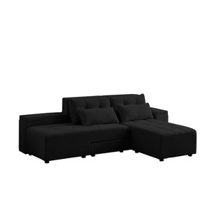 VYNXARIA Convertible 3 in 1 Sleeper Sofa and Sectional Sofa with 4 Storage Space for Living Room,Corduroy Couch With 4 pillows,Corduroy£¬Black - 1 of 4