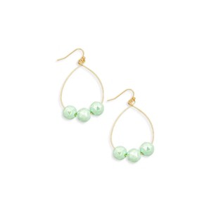 Slickblue Women's Fashion Earrings, Teardrop Glass Beads, Wire Hook Style, Boho Chic Look, Gold Mint, 2.5" - 1 of 3