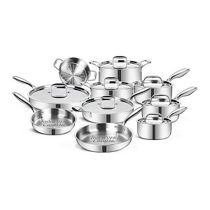 Aoibox 17-Piece Stainless Steel Cookware Set, 3-Ply Construction, Oven & Dishwasher Safe, Induction Compatible, Includes Pots,Pans,Saute Pan&Stock Pot - 1 of 4