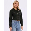 INSPIRE CHIC Women's Casual Faux Suede Notched Collar Button Up Cropped Jacket with Pockets - 2 of 4