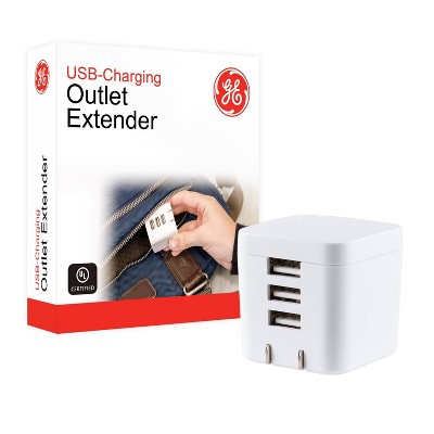 GE 3.4A 3 Port AC USB Adapter White: Wall Charger, USB Plug, 110-120V, 5.2V Output, 10.2W, Lifetime Warranty
