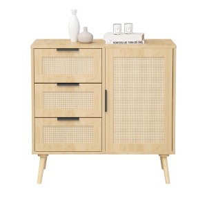 Bella Depot 31.5''W Rattan Wood Storage Cabinet With Drawers(1 PCS) - 1 of 4
