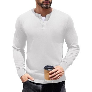 COOFANDY Mens Knit Henley T-Shirts Dress Long Sleeve Sweater Casual Collarless Quarter Button Pullover - 1 of 4