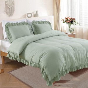 TackView King Size Ruffle Duvet Cover,2pc Farmhouse Shabby Vintage Ruffled Bedding Set - 1 of 1