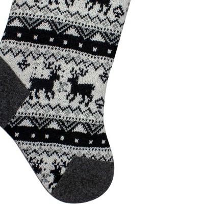 21" Black Gray and White Knit Christmas Stocking with Sherpa Cuff