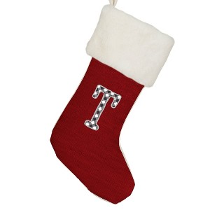 Personalization Mall Farmhouse Initial Red Christmas Stocking, Ivory Faux Fur - 1 of 2