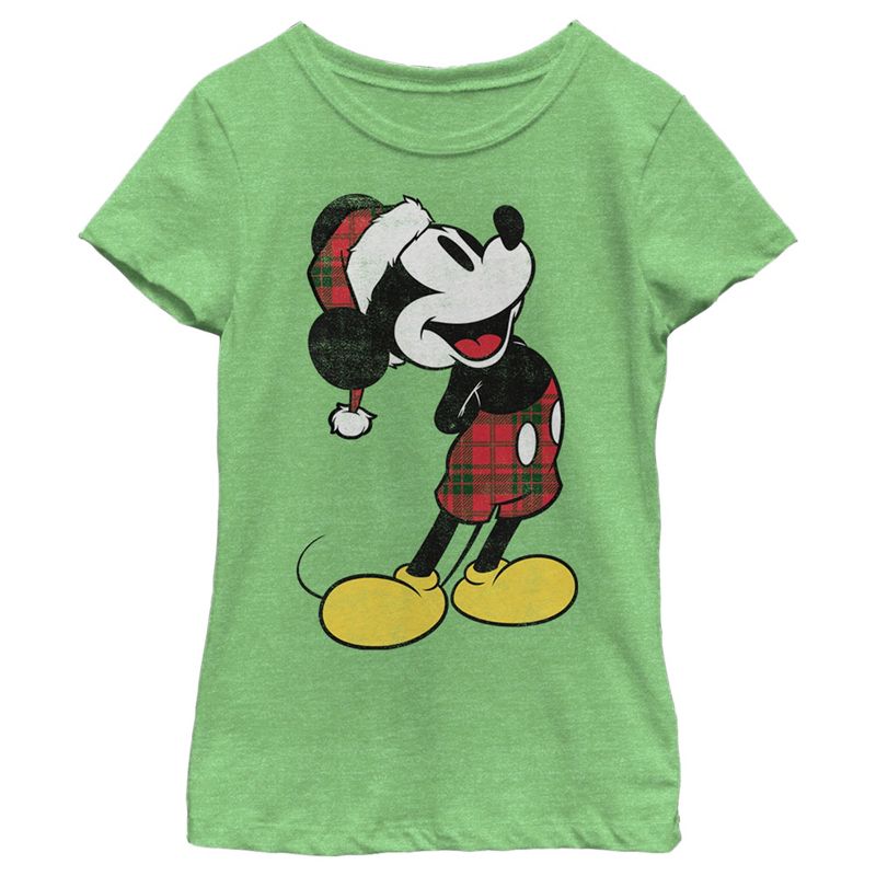 Girl's Disney Mickey Going Plaid For Christmas T-Shirt, 1 of 5