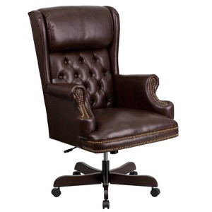 High Back Traditional LeatherSoft Tufted Executive Ergonomic Office Leather Chair Brown - Flash Furniture - 1 of 4