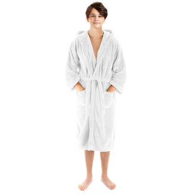Kids' XL Gray Microfiber Plush Fleece Hooded Bathrobe