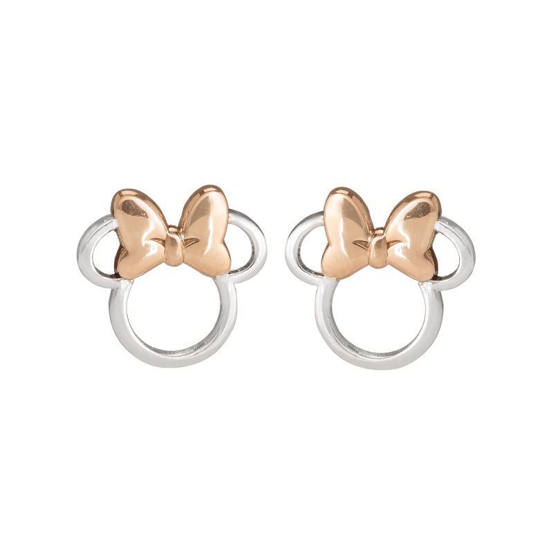 Disney Minnie Mouse Two Tone Sterling Silver Silhouette Stud Earrings, 1 of 6