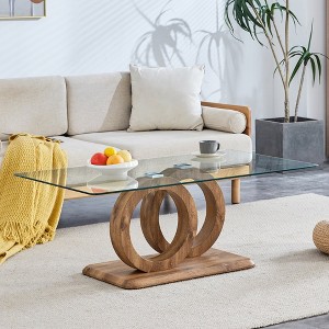 KTMBDW Modern Coffee Table with Wood Legs, 47.2'' Glass Coffee Tables for Living Room - 1 of 4
