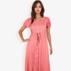 Anna-Kaci Women's Short Sleeve Button Down Midi Dress with Ruffle Trim and Drawstring Waist- Small, Rustic Red - 4 of 4