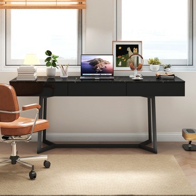 Lirago Modern Black Rectangular Dining Table Y Shaped Metal Legs 29.52"H x 23.62"D x 70.86"W
