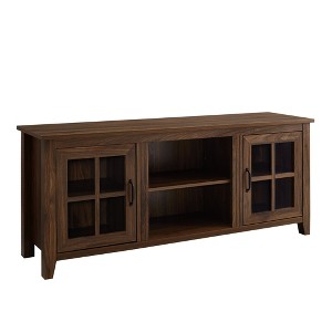 58" MDF Glass and Wood Farmhouse TV Stand with Adjustable Shelves and Cord Management for Living Room and Bedroom - 1 of 4