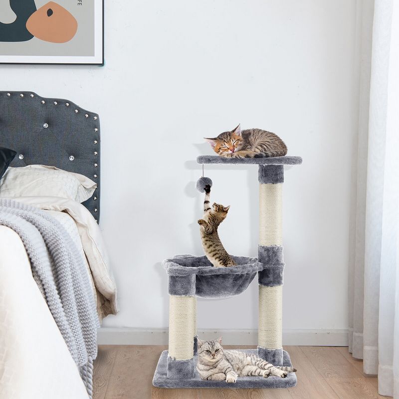Tangkula Cat Tree Multi-Level Cat Tower w/ Scratching Posts & Cat Hammock Grey, 4 of 10