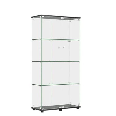 INFURNIC Decorative Bookshelf Glass Display Cabinet with Lock, 4-Shelf Curio Cabinet with Double Doors for Living Room, Black, 64.37"*17.32"*6.89"
