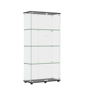 INFURNIC Decorative Bookshelf Glass Display Cabinet with Lock, 4-Shelf Curio Cabinet with Double Doors for Living Room, Black, 64.37"*17.32"*6.89" - 1 of 4