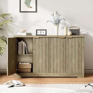 Fluted Cabinet with Storage, 4 Doors Accent Sideboard Buffet, Modern Credenza with Adjustable Shelves - 1 of 4