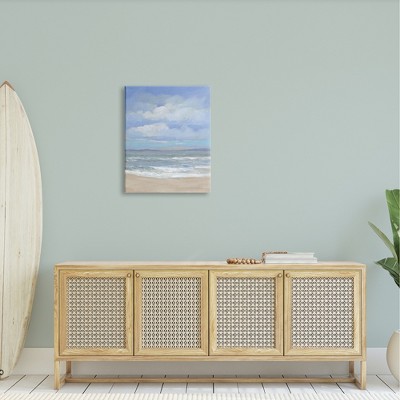 Cloudy Ocean Bay Shoreline Blue and Beige Canvas Wall Art, 24 x 30