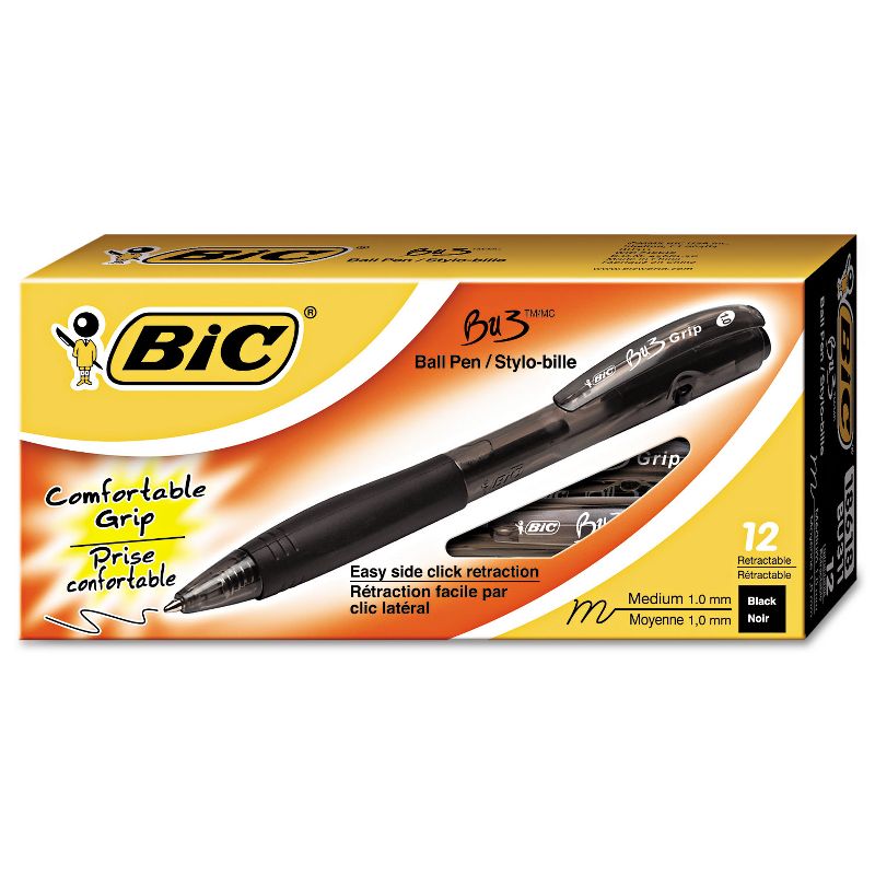 Bic BU3 Retractable Ballpoint Pen Bold 1.0mm Black Dozen BU311BK, 1 of 6